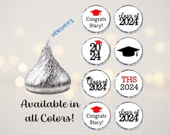 Graduation Stickers, Chocolate Kiss Stickers, Graduation Party Favors, Class of 2024