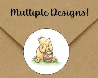 Sellos para sobres con el oso Pooh, pegatinas con el oso Pooh, pegatinas para baby shower de Winnie