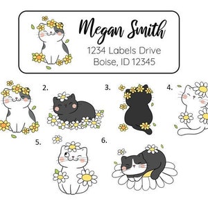 Spring Cat Address Labels Stickers, 30 personalized flower cat labels!