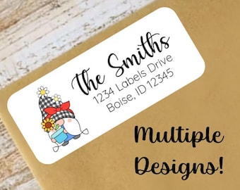 Garden Gnome Address Labels Stickers, 30 personalized spring address labels!