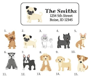 Dog Address Labels Stickers, 30 personalized dog breed labels!