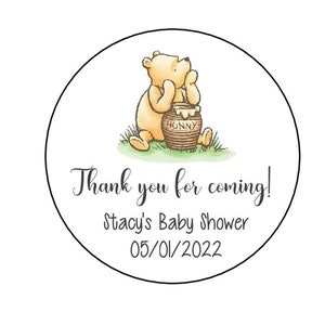 Pooh Bear Stickers, Pooh Bear Baby Shower Labels, Thanks for Coming Stickers
