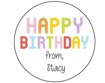 Happy Birthday Stickers, Happy Birthday Labels, Personalized birthday gift stickers