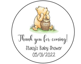 Pooh Bear Stickers, Pooh Bear Baby Shower Labels, Thanks for Coming Stickers