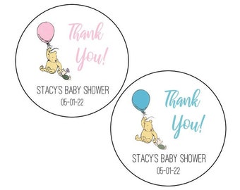 Puh-klistermärken, Puh-etiketter för babyshower, tackklistermärken till Nalle