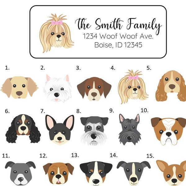 Dog Address Labels Stickers, 30 personalized dog breed labels!