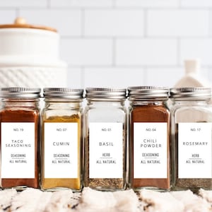 Minimalist Spice Labels • Water and Oil Resistant Spice Labels • Pantry Organizing Spice Jar Labels