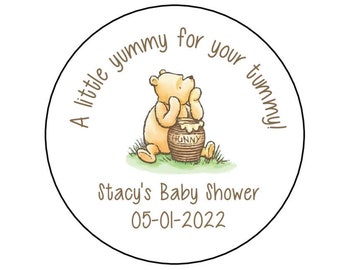 Pooh Bear Stickers, Pooh Bear Baby Shower Labels, Winnie Honey Favor Stickers