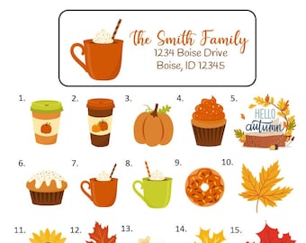 Fall Return Address Sticker  Pumpkins Labels square peel and stick labels customized 70ct 1 proof Fall decor  1 12 x 1 12 square