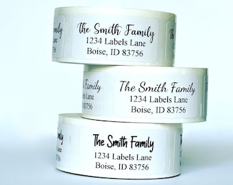 May include: A roll of white address labels with the text "The Smith Family" and the address "1234 Labels Lane, Boise, ID 83756".