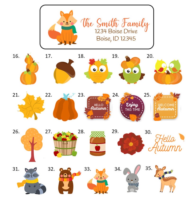 Fall Autumn Address Labels Stickers, 30 Personalized Labels! - Etsy