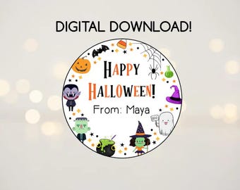 Instant Download Classroom Halloween Stickers, Candy Halloween Stickers, Trick or Treat Stickers, Happy Halloween Labels