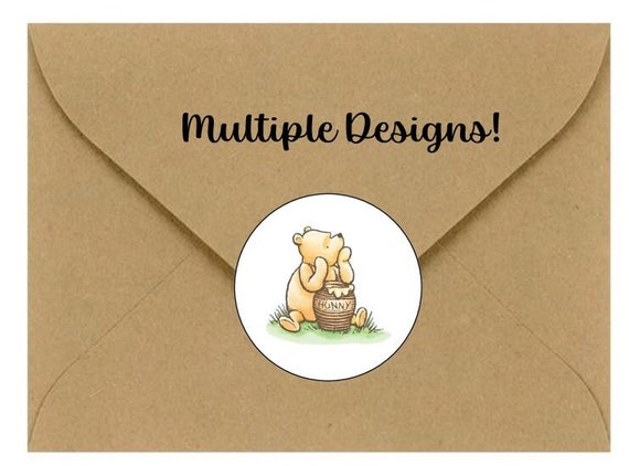 Pooh Bear Envelope Seals, Pooh Bear Stickers, Winnie Baby Shower Stickers