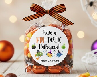 Halloween Goldfish Labels, Halloween Classroom Labels, Trick or Treat Stickers, Happy Halloween Labels
