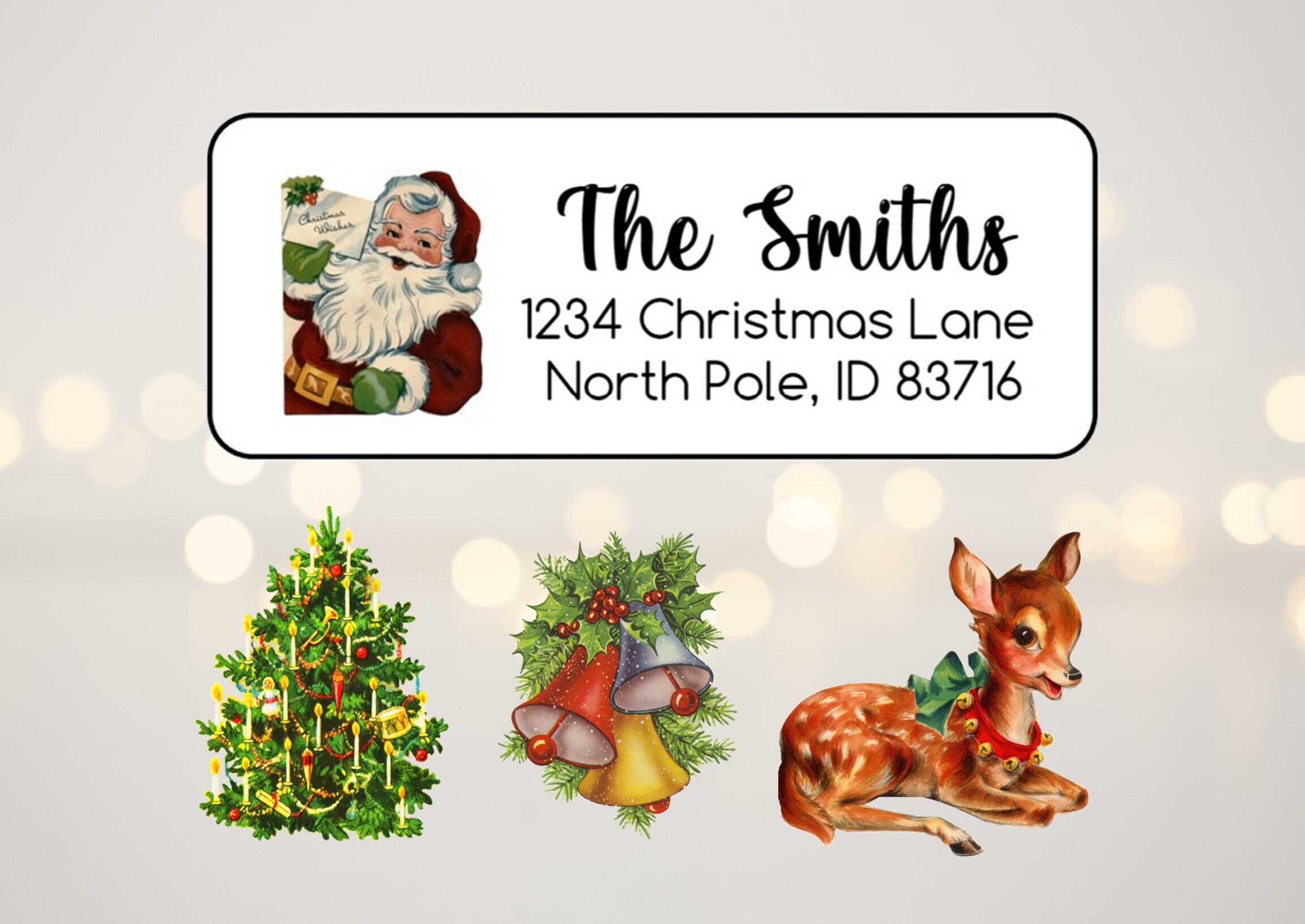 Christmas Address Labels Stickers, Vintage Christmas Address Labels, Return Address Labels