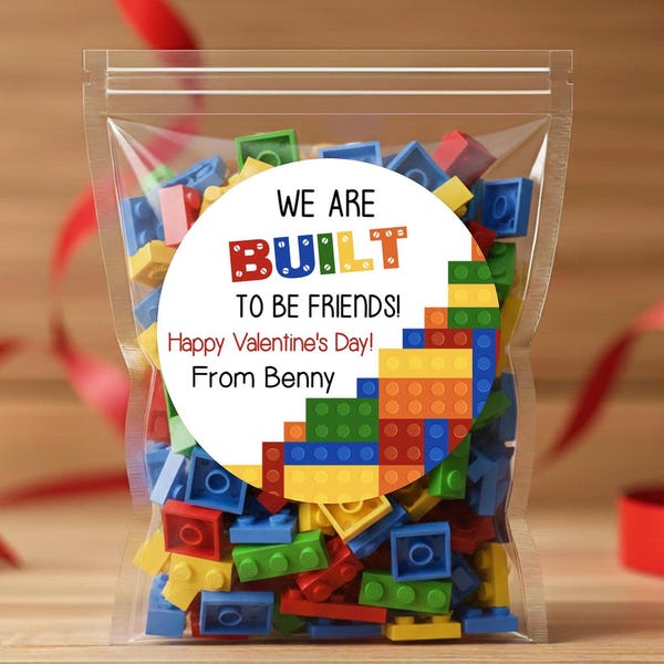 Classroom Valentine Stickers, Building Block Valentine Stickers, School Valentine Stickers, Non Candy Valentine Labels