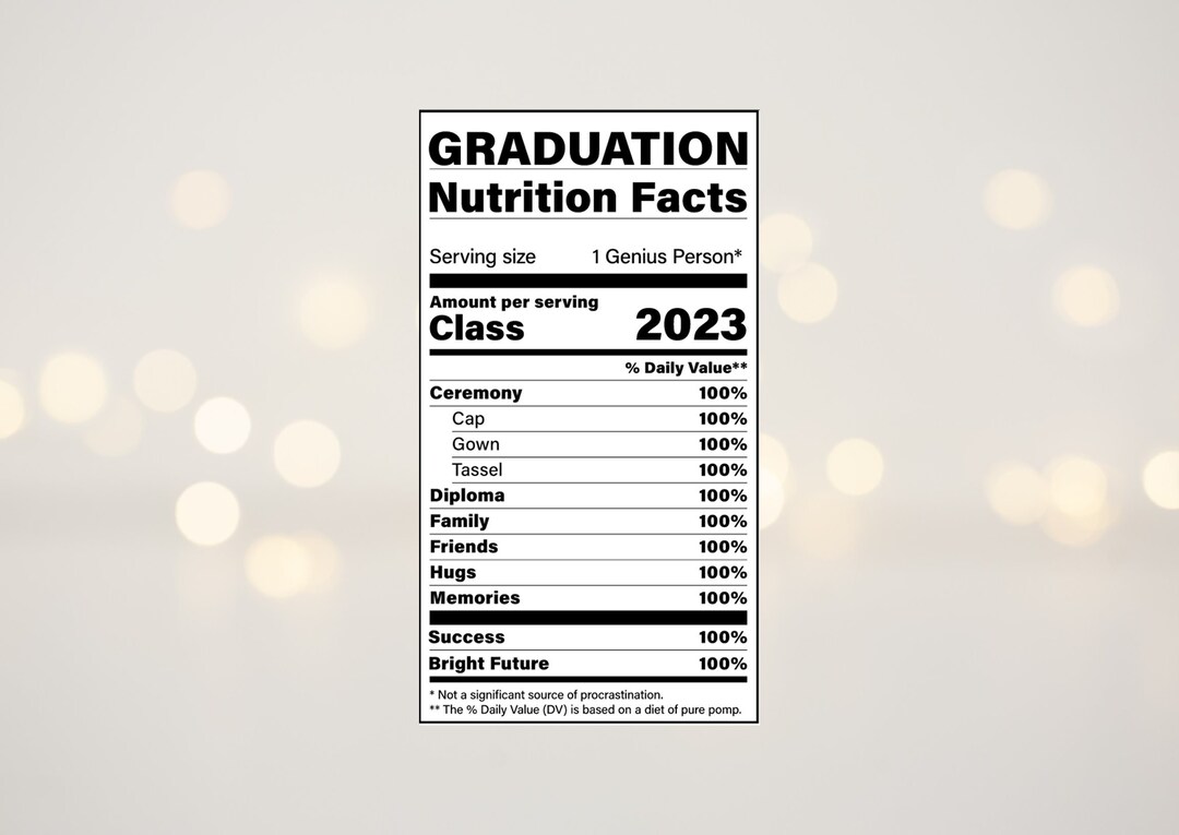Graduation Stickers, 2023 Graduation Labels, Nutrition Facts Stickers