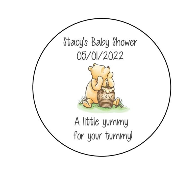 Pooh Bear Stickers, Pooh Bear Baby Shower Labels, Winnie Honey Favor Stickers