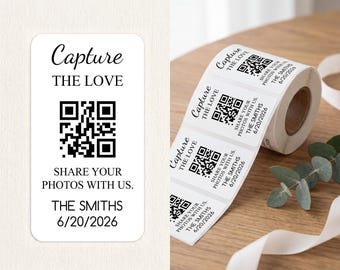 Pegatinas con código QR para bodas "Captura el amor", fotos de boda, comparte el amor, impresas y enviadas.
