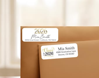 Etiquetas de endereço para formatura de 2026, Etiquetas de remetente para formatura, Etiquetas para anúncio de formatura, Adesivos de formatura