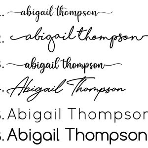May include: Six different variations of the name "Abigail Thompson" written in cursive and print styles.