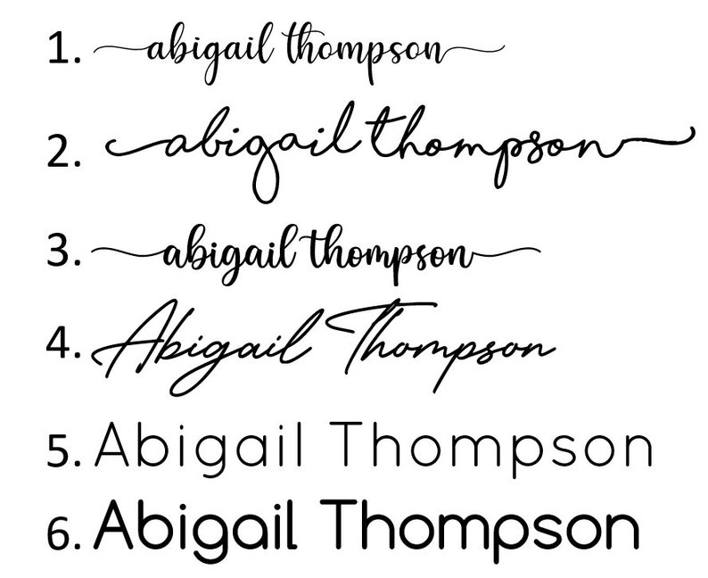 May include: Six different variations of the name "Abigail Thompson" written in cursive and print styles.