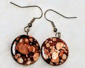 Brown Shell Circle Earrings, Lightweight Fall Jewelry