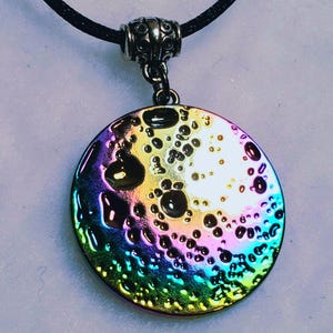 Crater Full Moon Pendant Necklace: Rainbow Luster Night Sky Jewelry