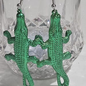 Metallic Green Alligator Earrings, Fun Acrylic Reptile Jewelry light or dark