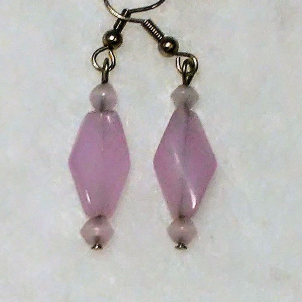 Light purple opaque twisted oval glass bead earrings cute fun lightweight new trends lilac orchid pastels beautiful pretty casual formal mom