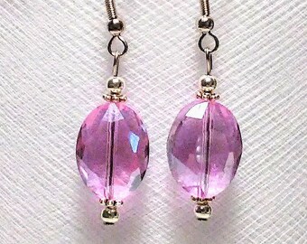 Lavender crystal glass faceted bead earrings with silver plated spacers and beads light purple beautiful trendy new gifts moms elegant chic