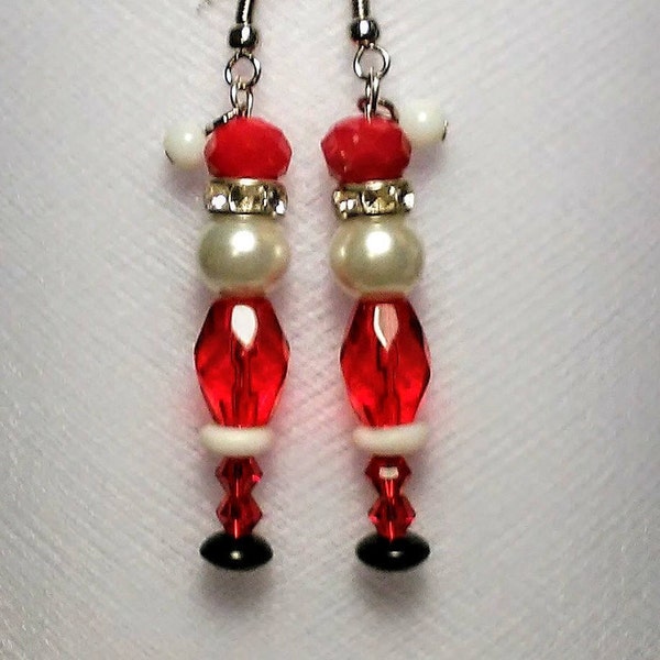 Santa Claus handmade glass bead earrings with a rhinestone brim Santa hat Christmas holidays lightweight long costumes ugly sweater party