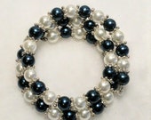 Blue and white pearl bead double wrap stainless steel memory wire bracelet trendy new fashions adjustable elegant beautiful classy moms love