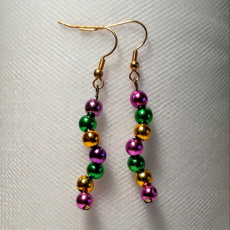 Long twisting Mardi gras earrings made with small acrylic Etsy