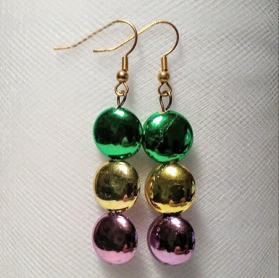 Purple and Gold Flat Beaded Hoops Purple and Gold Flat Beaded Hoops