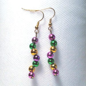 Mardi Gras Bead Earrings, Long Twisting New Orleans Jewelry