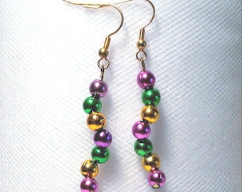 Mardi Gras Bead Earrings, Long Twisting New Orleans Jewelry