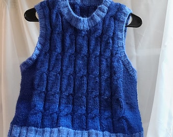 blue colorblocked cabled wool sweater vest in size womens medium