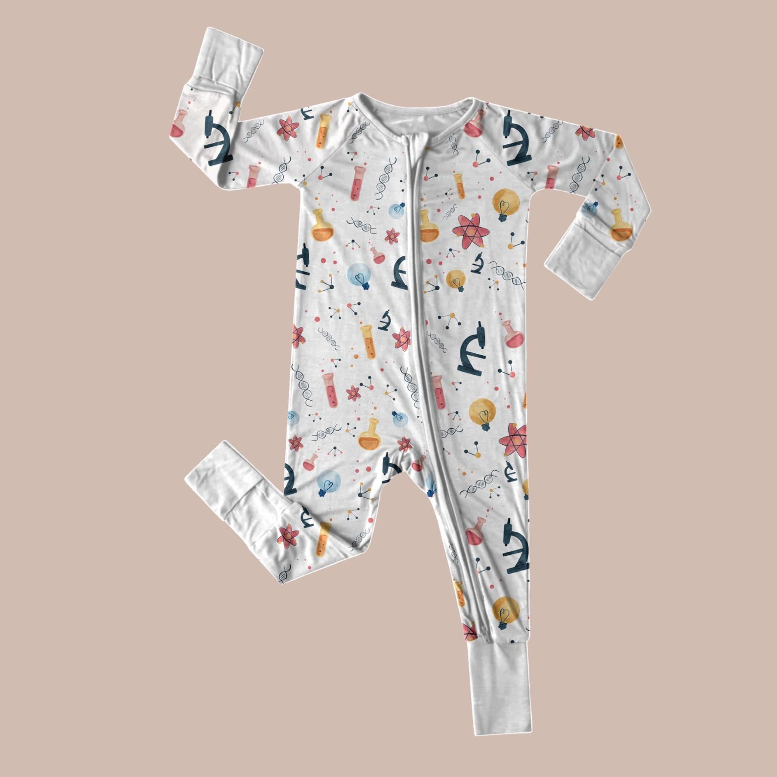 Zip-Front Organic Bamboo Baby Pajamas, DNA Science Print, Newborn to 12M