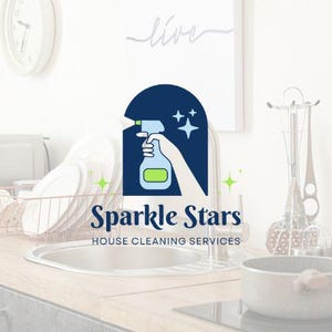 Editable Logo Design - DIY - Cleaning Service Logo Design - House Clean Logo - House Cleaner Logo - Logo Template - House Keeping Logo image 2
