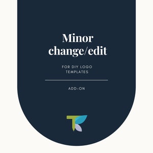 May include: A dark blue graphic with white text that reads "Minor change/edit" and "FOR DIY LOGO TEMPLATES" with a line below the text and "ADD-ON" below the line. A stylized green and blue leaf logo is at the bottom of the graphic.