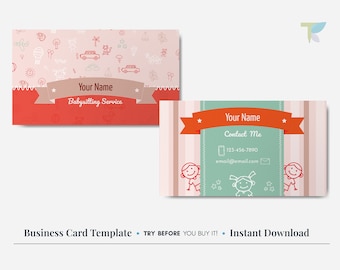 Kids and Babysitting Business Card Template – Editable Nanny & Childcare Cards – Instant Download