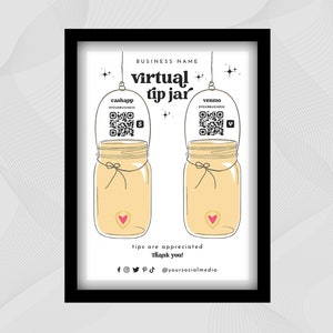 Tip Jar Sign Template | QR code sign | Tip Jar Qr Code | Tip Jar Venmo | Payment Sign | Tip Sign | Scan to pay sign | Tipping sign | Cashapp