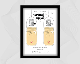 Tip Jar Sign Template | QR code sign | Tip Jar Qr Code | Tip Jar Venmo | Payment Sign | Tip Sign | Scan to pay sign | Tipping sign | Cashapp
