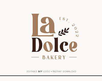 Puede incluir: Un logotipo para una panadería llamada "La Dolce Bakery" establecida en 2022. El logotipo presenta una "La" estilizada en marrón con un diseño de hoja marrón y la palabra "Dolce" en marrón oscuro.
