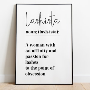 Printable Quote - Lashista Definition- Eyelash Printable Wall Art - Eyelashes Print - Lashes Wall Decor - Lash Poster - Lach Tech Prints