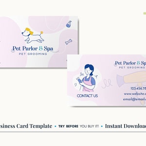 Business Card Template - Editable - Pet Grooming Business Cards - Dog Grooming Business Card - Dog Groomer Business Card Template