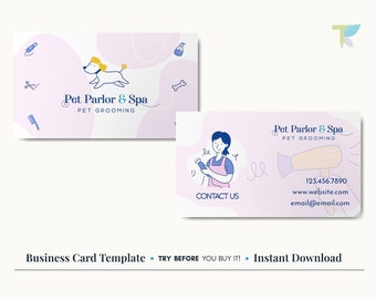 Pet Grooming Business Card Template – Editable Dog Groomer Cards – Instant Download