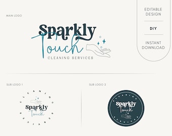 Editable Logo Design - House Cleaning Logo - Cleaning Logo - Cleaning Logo Template - Cleaning Service Logo - Housekeeping Logo - Logo Set