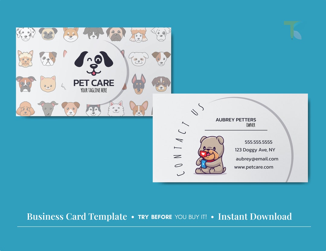 Business Card Template Pet Business Card Dog Business Card Etsy